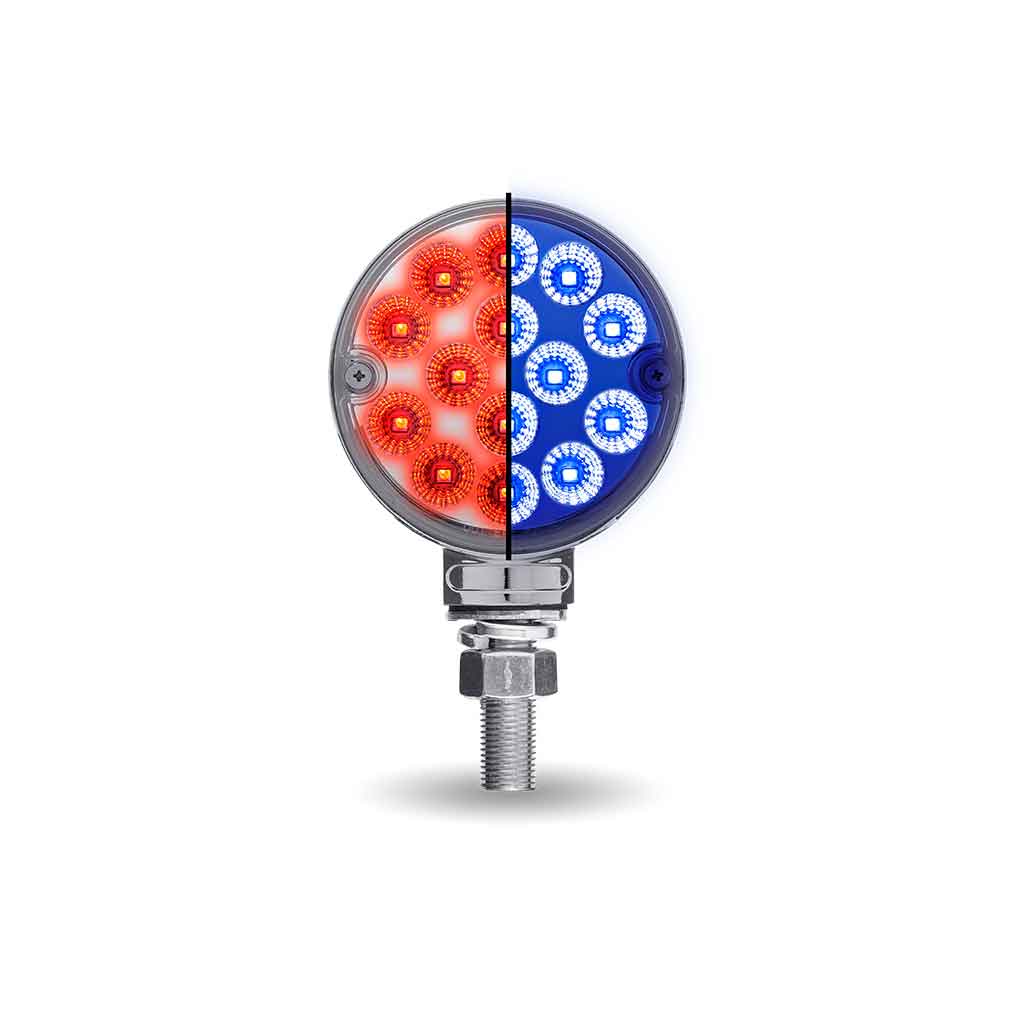 Amber/Red Turn & Marker to Blue Auxiliary 3" Mini Double Face Round Light with Reflector LEDs - 28 Diodes