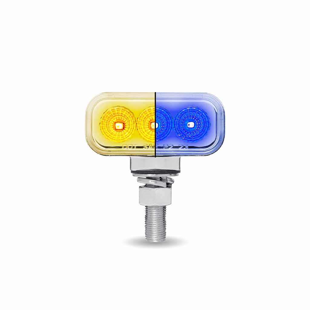 Amber/Red Clearance Marker to Blue Auxiliary 1.5" x 3" Mini Double Face Rectangular Light with Reflector LEDs - 20 Diodes