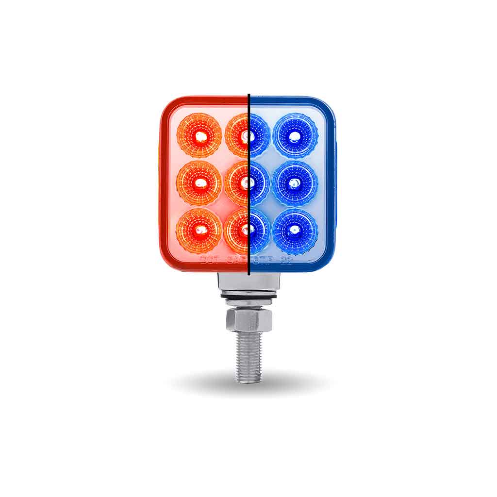 Amber/Red Stop, Turn & Tail to Blue Auxiliary 3" Mini Double Face Square Light with Reflector LEDs - 30 Diodes - Thumbnail 3