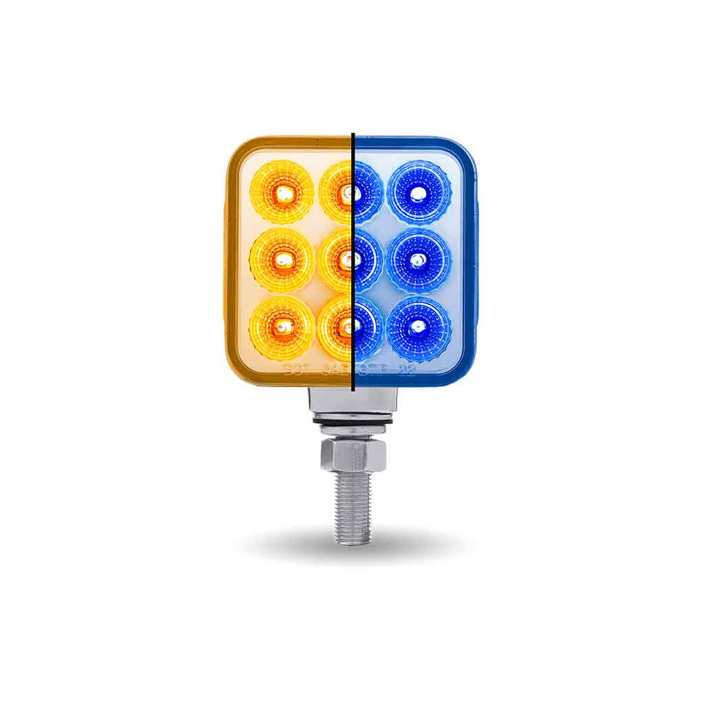 Amber/Red Stop, Turn & Tail to Blue Auxiliary 3" Mini Double Face Square Light with Reflector LEDs - 30 Diodes - Thumbnail 6