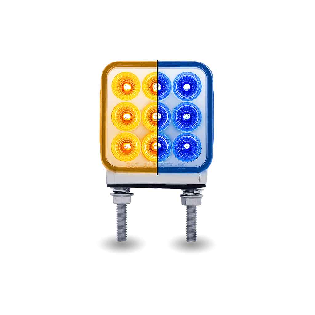 Amber/Red Stop, Turn & Tail to Blue Auxiliary 3" Mini Double Face Square Light with Reflector LEDs - 30 Diodes - Thumbnail 5