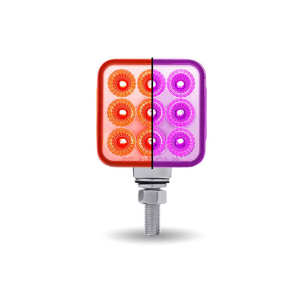 Amber/Red Stop, Turn & Tail to Purple Auxiliary 3" Mini Double Face Square Light with Reflector LEDs - 30 Diodes - Thumbnail 5
