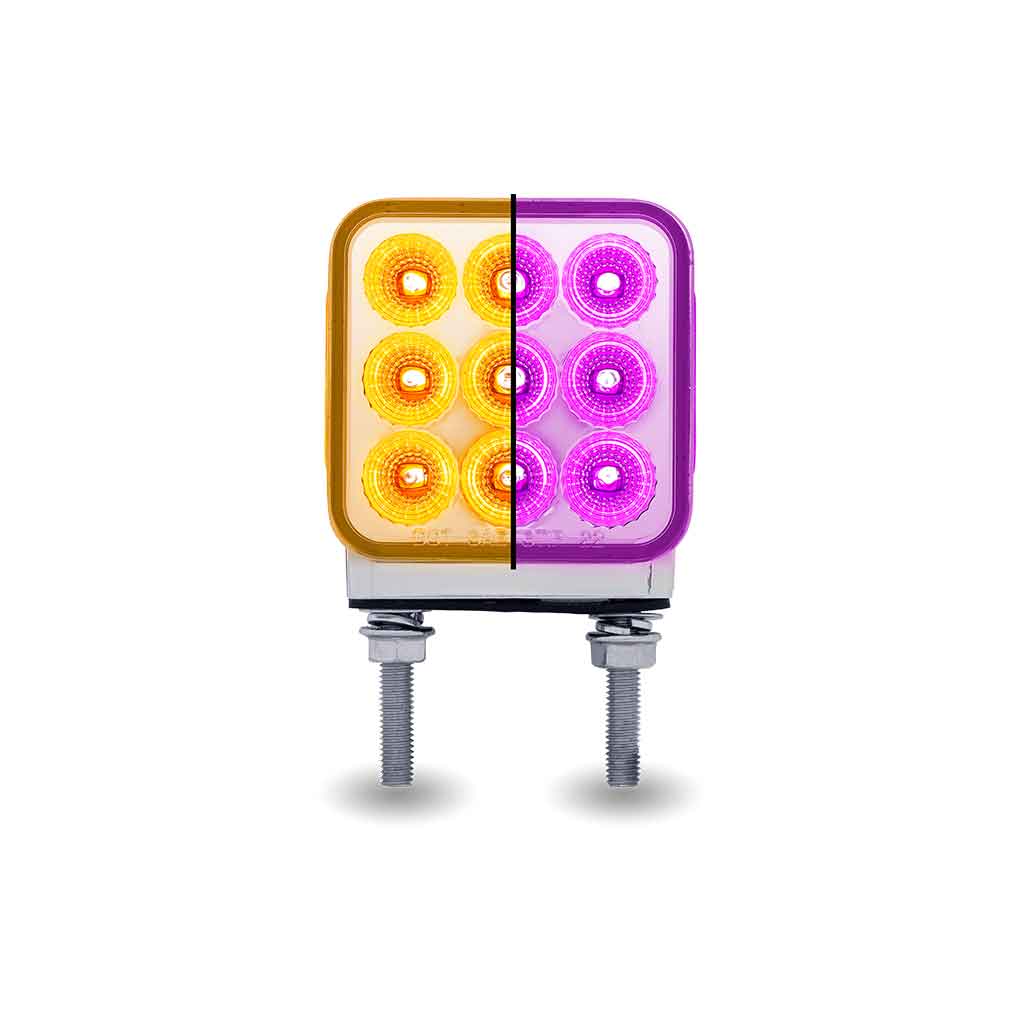 Amber/Red Stop, Turn & Tail to Purple Auxiliary 3" Mini Double Face Square Light with Reflector LEDs - 30 Diodes - Thumbnail 2