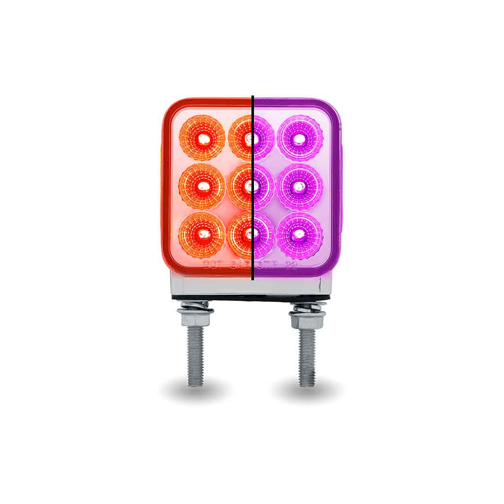 Amber/Red Stop, Turn & Tail to Purple Auxiliary 3" Mini Double Face Square Light with Reflector LEDs - 30 Diodes - Thumbnail 6