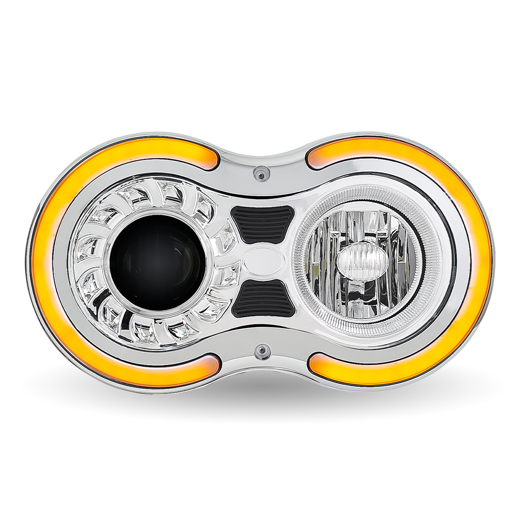 "Retro Series" LED Projector Headlight Assembly with Glow Position & Marker LED Accents - Chrome (Driver Side) - Thumbnail 2