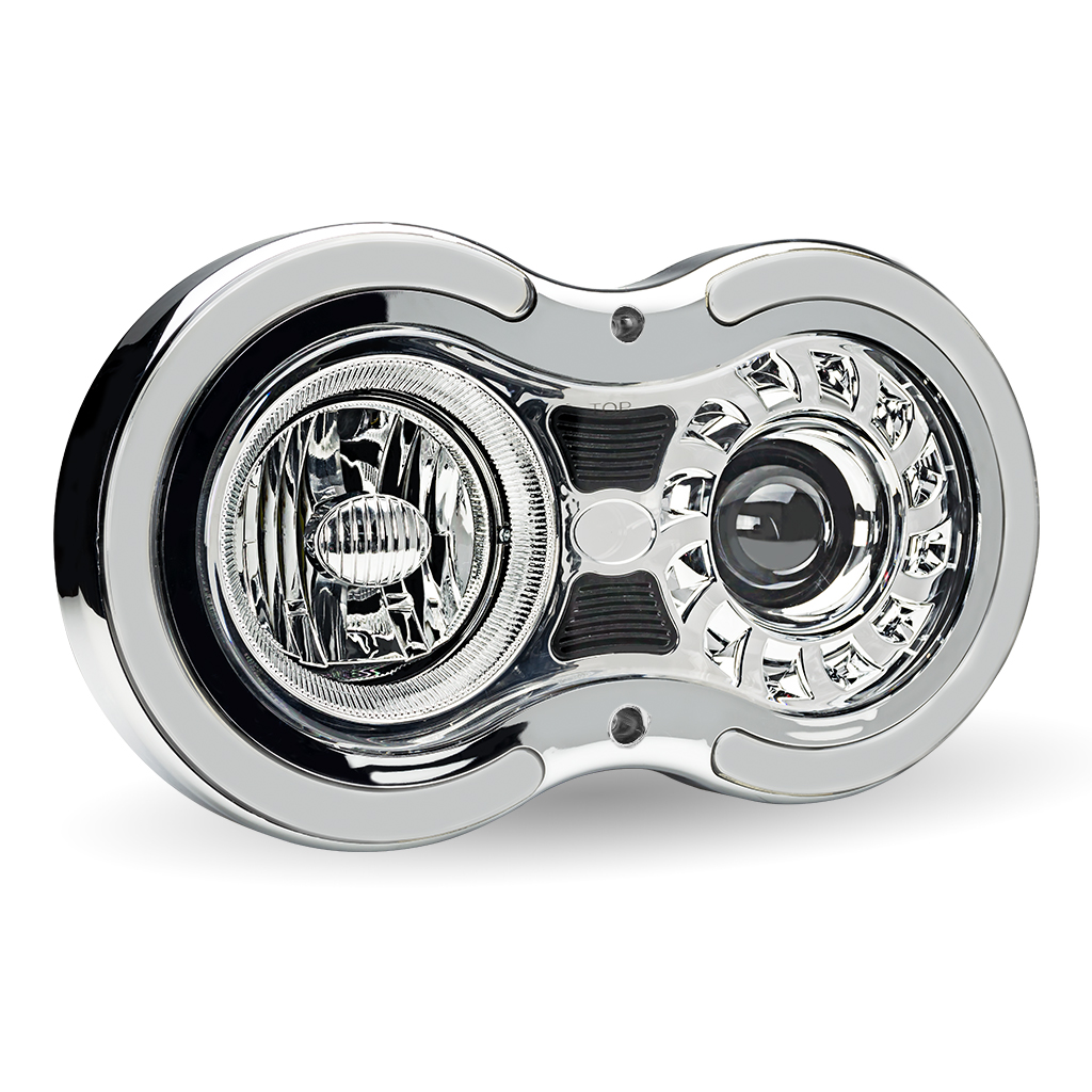 "Retro Series" LED Projector Headlight Assembly with Glow Position & Marker LED Accents - Chrome (Driver Side) - Thumbnail 3