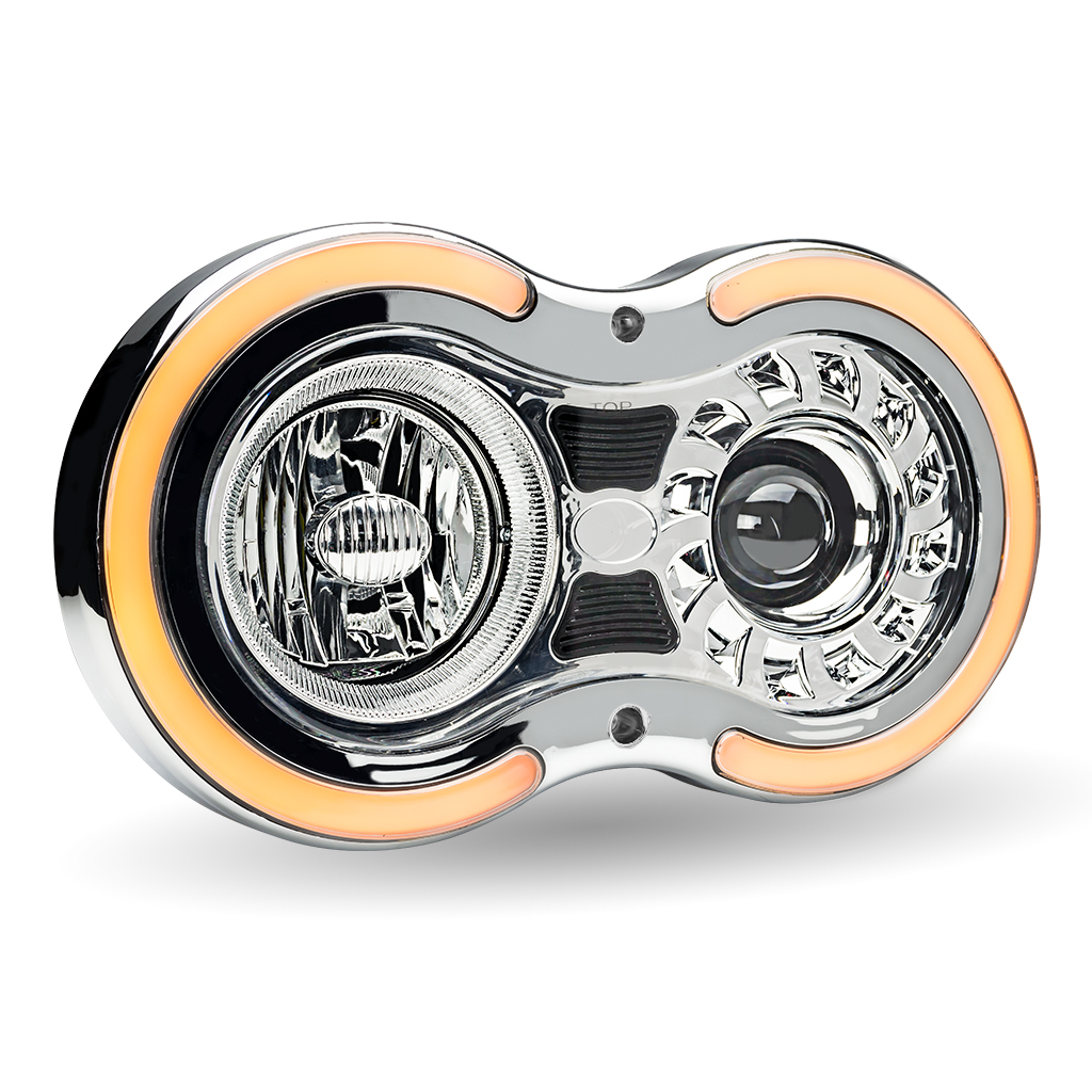 "Retro Series" LED Projector Headlight Assembly with Glow Position & Marker LED Accents - Chrome (Driver Side) - Thumbnail 4
