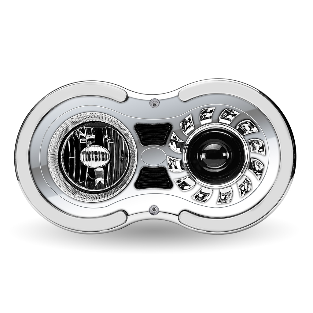 "Retro Series" LED Projector Headlight Assembly with Glow Position & Marker LED Accents - Chrome (Passenger Side)
