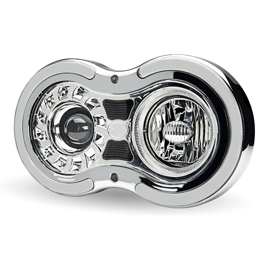 "Retro Series" LED Projector Headlight Assembly with Glow Position & Marker LED Accents - Chrome (Passenger Side) - Thumbnail 3