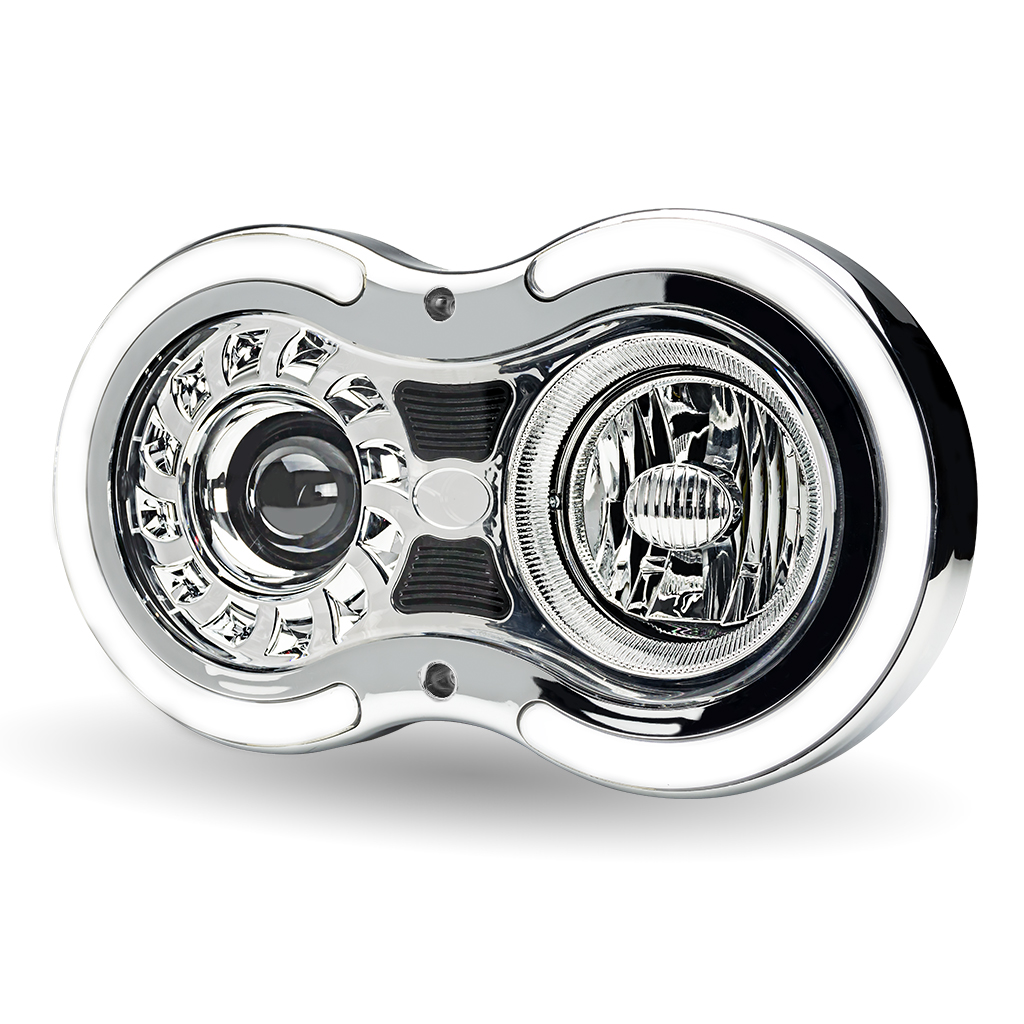 "Retro Series" LED Projector Headlight Assembly with Glow Position & Marker LED Accents - Chrome (Passenger Side) - Thumbnail 4