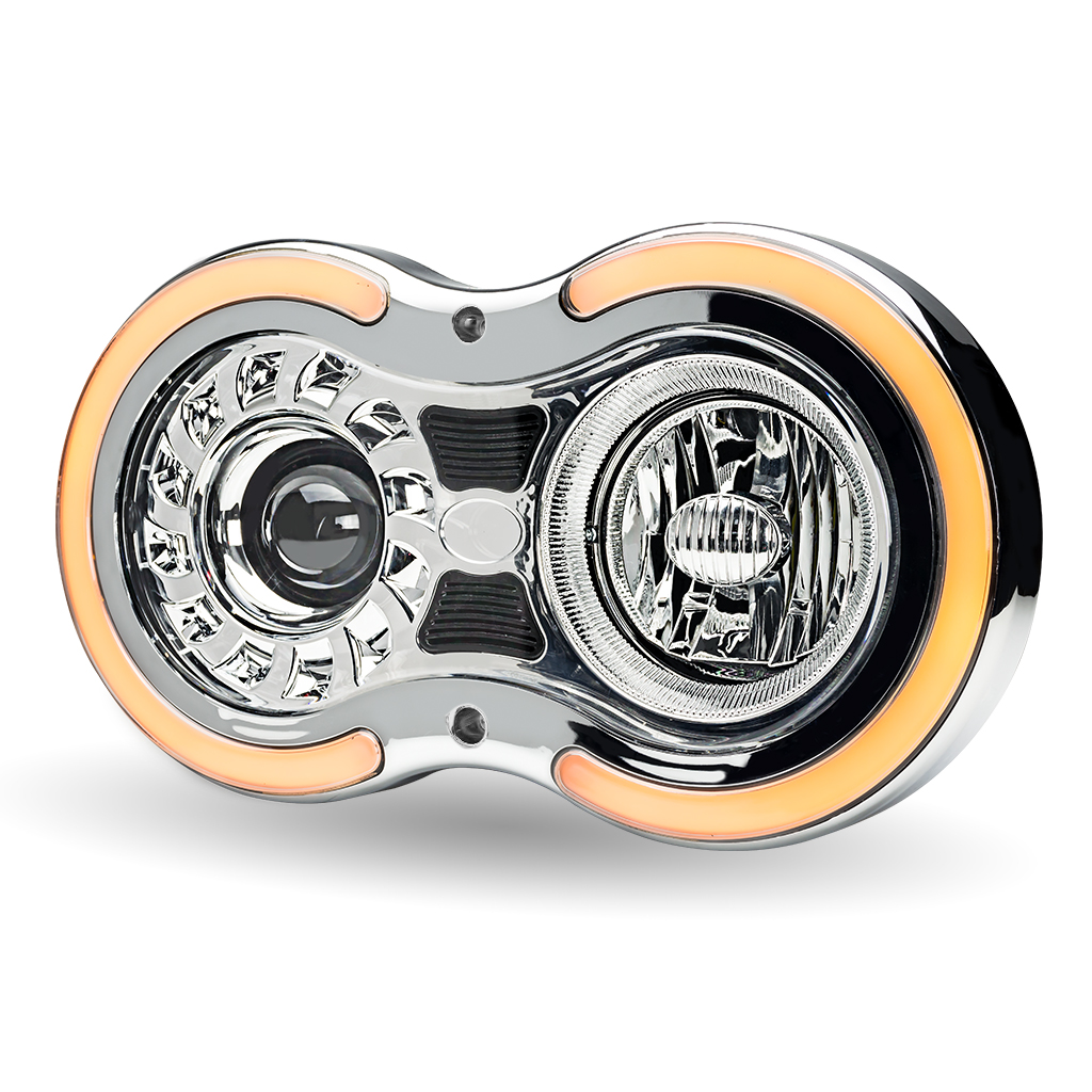 "Retro Series" LED Projector Headlight Assembly with Glow Position & Marker LED Accents - Chrome (Passenger Side) - Thumbnail 9