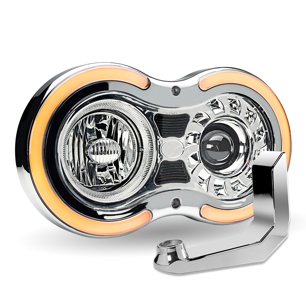 "Retro Series" LED Projector Headlight Assembly with Glow Position & Marker LED Accents & Mounting Bracket - Chrome (Driver Side) - Thumbnail 3