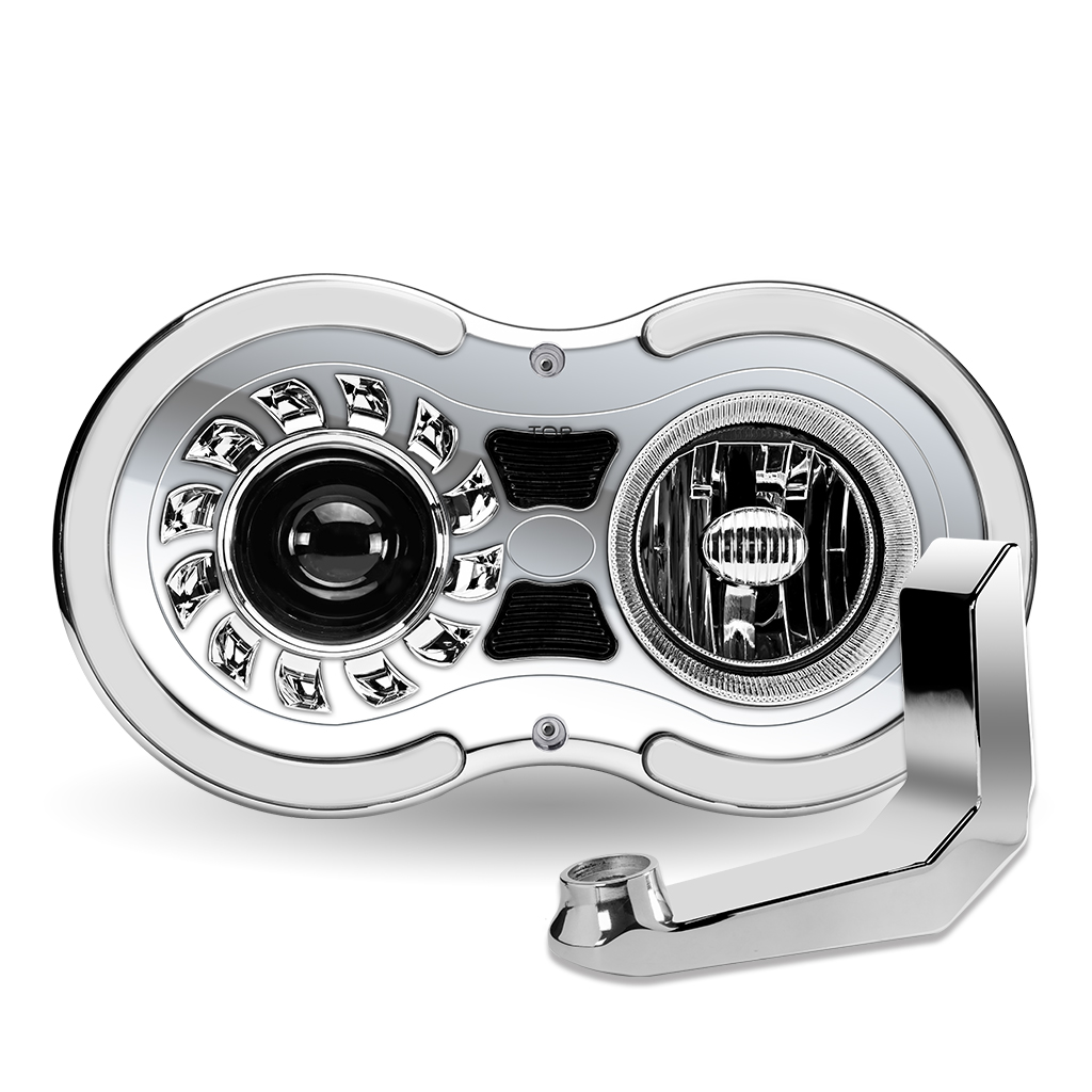 "Retro Series" LED Projector Headlight Assembly with Glow Position & Marker LED Accents & Mounting Bracket - Chrome (Driver Side) - Thumbnail 7