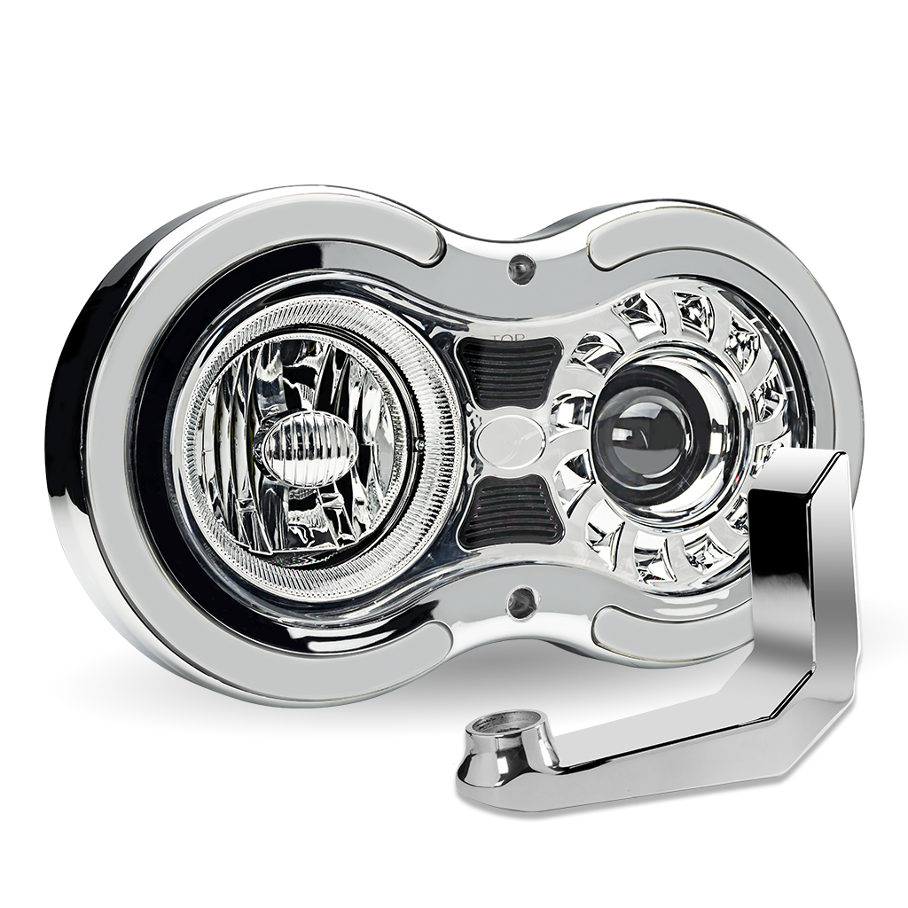 "Retro Series" LED Projector Headlight Assembly with Glow Position & Marker LED Accents & Mounting Bracket - Chrome (Driver Side) - Thumbnail 9