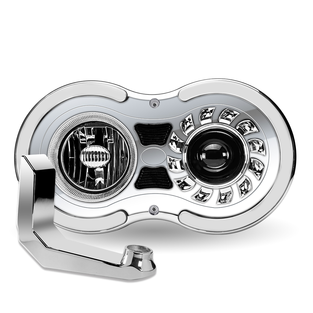 "Retro Series" LED Projector Headlight Assembly with Glow Position & Marker LED Accents & Mounting Bracket - Chrome (Passenger Side)