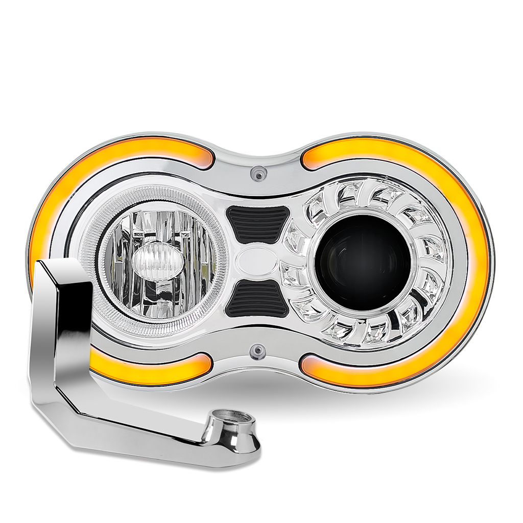 "Retro Series" LED Projector Headlight Assembly with Glow Position & Marker LED Accents & Mounting Bracket - Chrome (Passenger Side) - Thumbnail 3