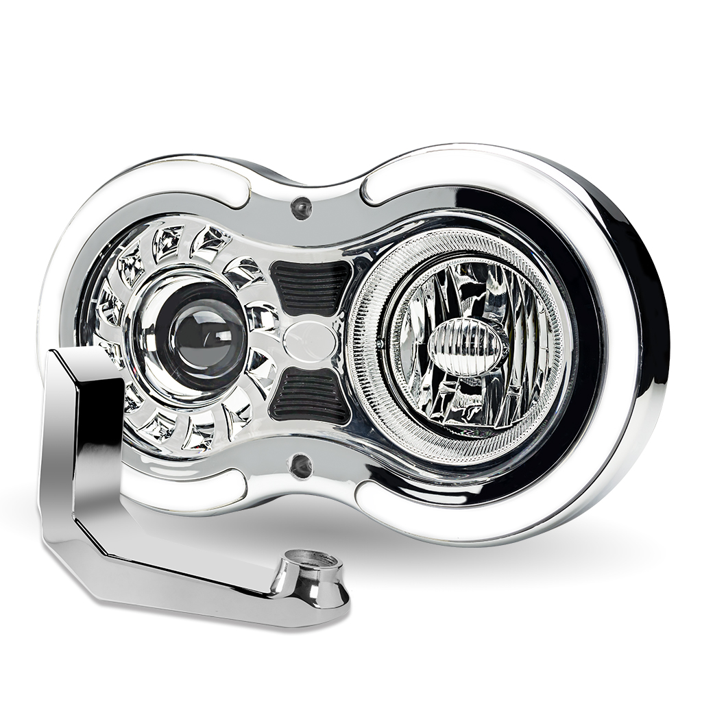 "Retro Series" LED Projector Headlight Assembly with Glow Position & Marker LED Accents & Mounting Bracket - Chrome (Passenger Side) - Thumbnail 5