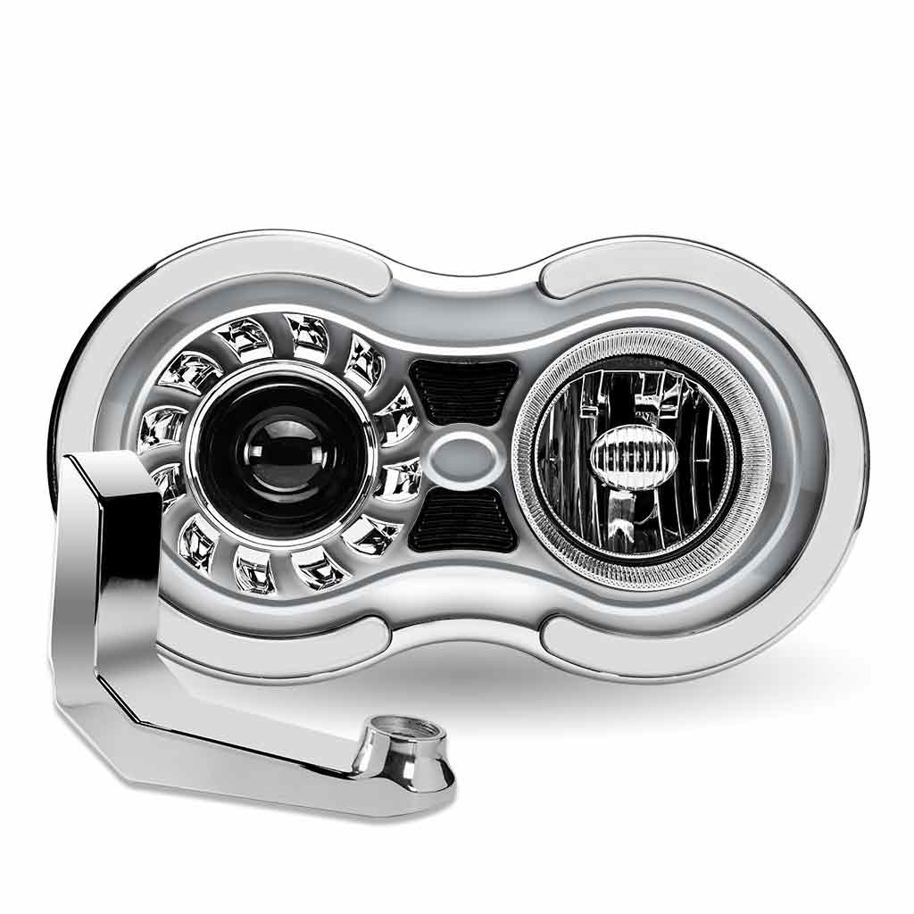 "Retro Series" LED Projector Headlight Assembly with Glow Position & Marker LED Accents & Mounting Bracket - Chrome (Passenger Side) - Thumbnail 8
