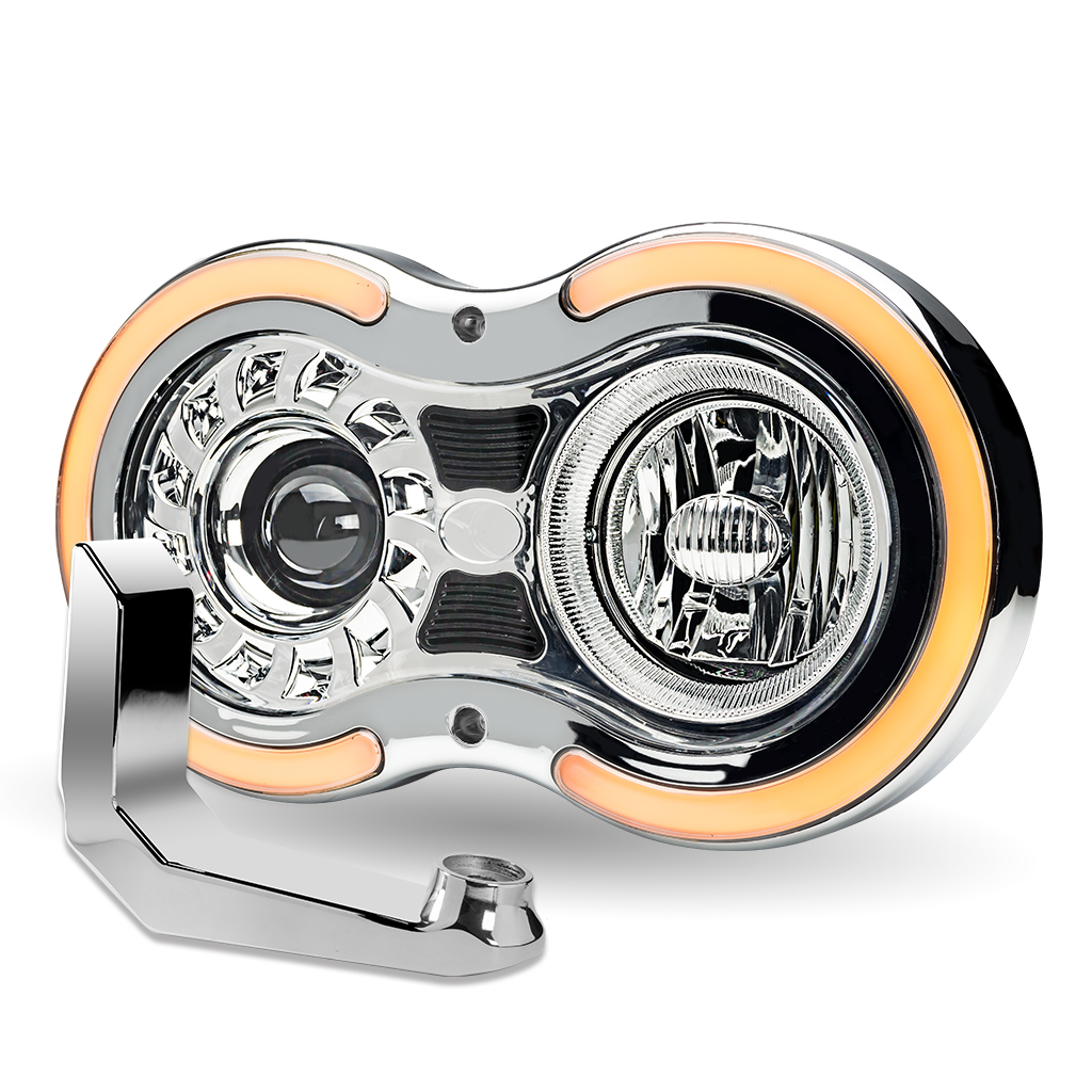 "Retro Series" LED Projector Headlight Assembly with Glow Position & Marker LED Accents & Mounting Bracket - Chrome (Passenger Side) - Thumbnail 9
