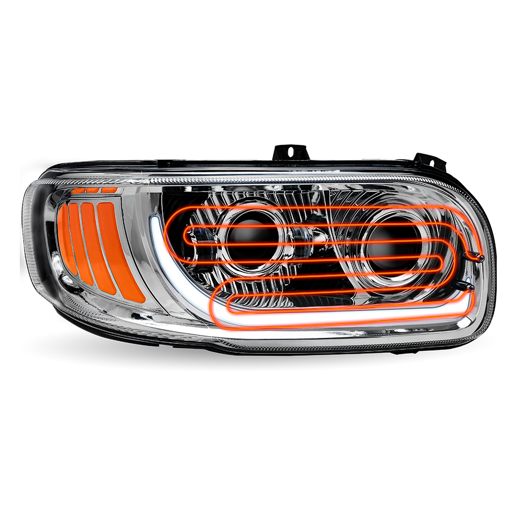 PB. 389/388/367/567 Heated LED Projector Headlight Assembly - Chrome (Passenger Side)