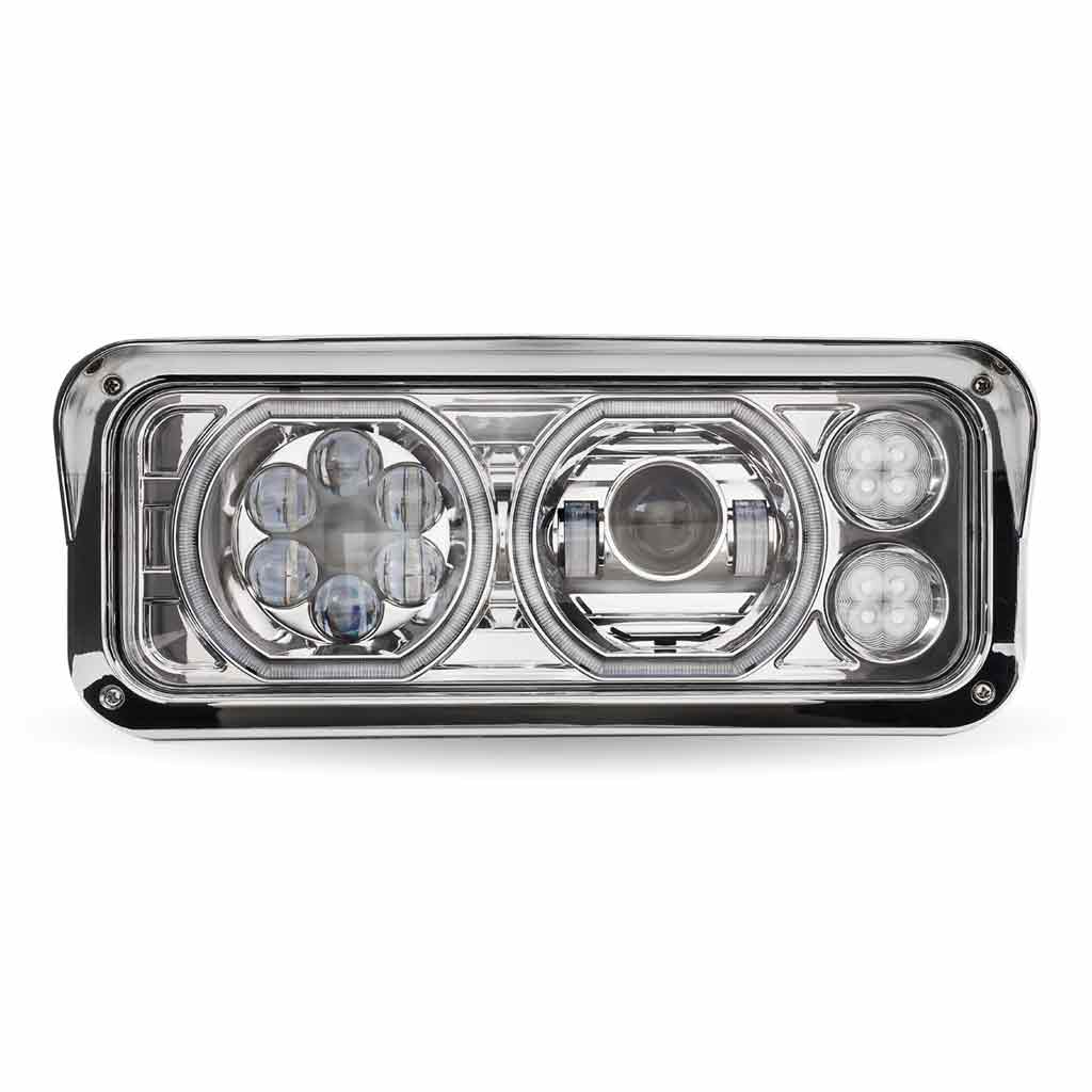 Universal LED Projector Headlight Assembly with Glow Position Halos & Marker LEDs - Chrome (Driver Side)