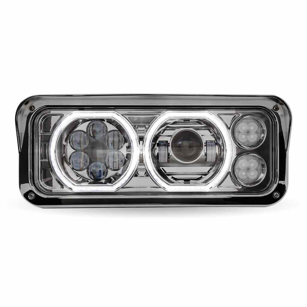 Universal LED Projector Headlight Assembly with Glow Position Halos & Marker LEDs - Chrome (Driver Side) - Thumbnail 2