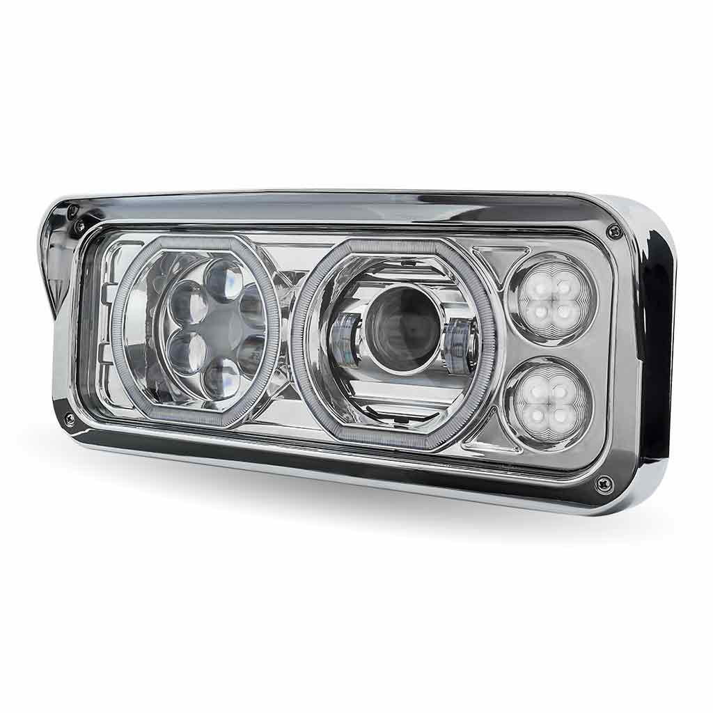 Universal LED Projector Headlight Assembly with Glow Position Halos & Marker LEDs - Chrome (Driver Side) - Thumbnail 3