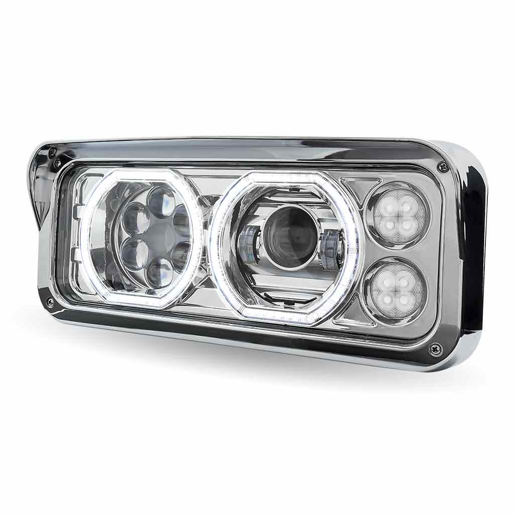 Universal LED Projector Headlight Assembly with Glow Position Halos & Marker LEDs - Chrome (Driver Side) - Thumbnail 6