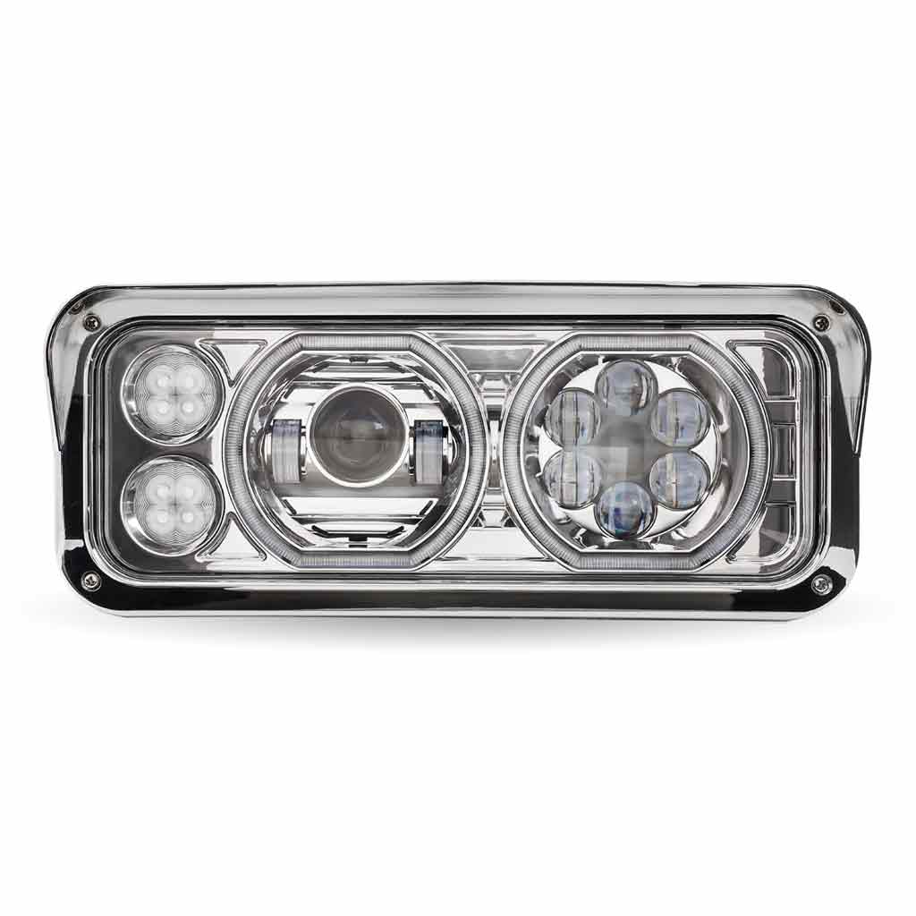 Universal LED Projector Headlight Assembly with Glow Position Halos & Marker LEDs - Chrome (Passenger Side) - Thumbnail 4