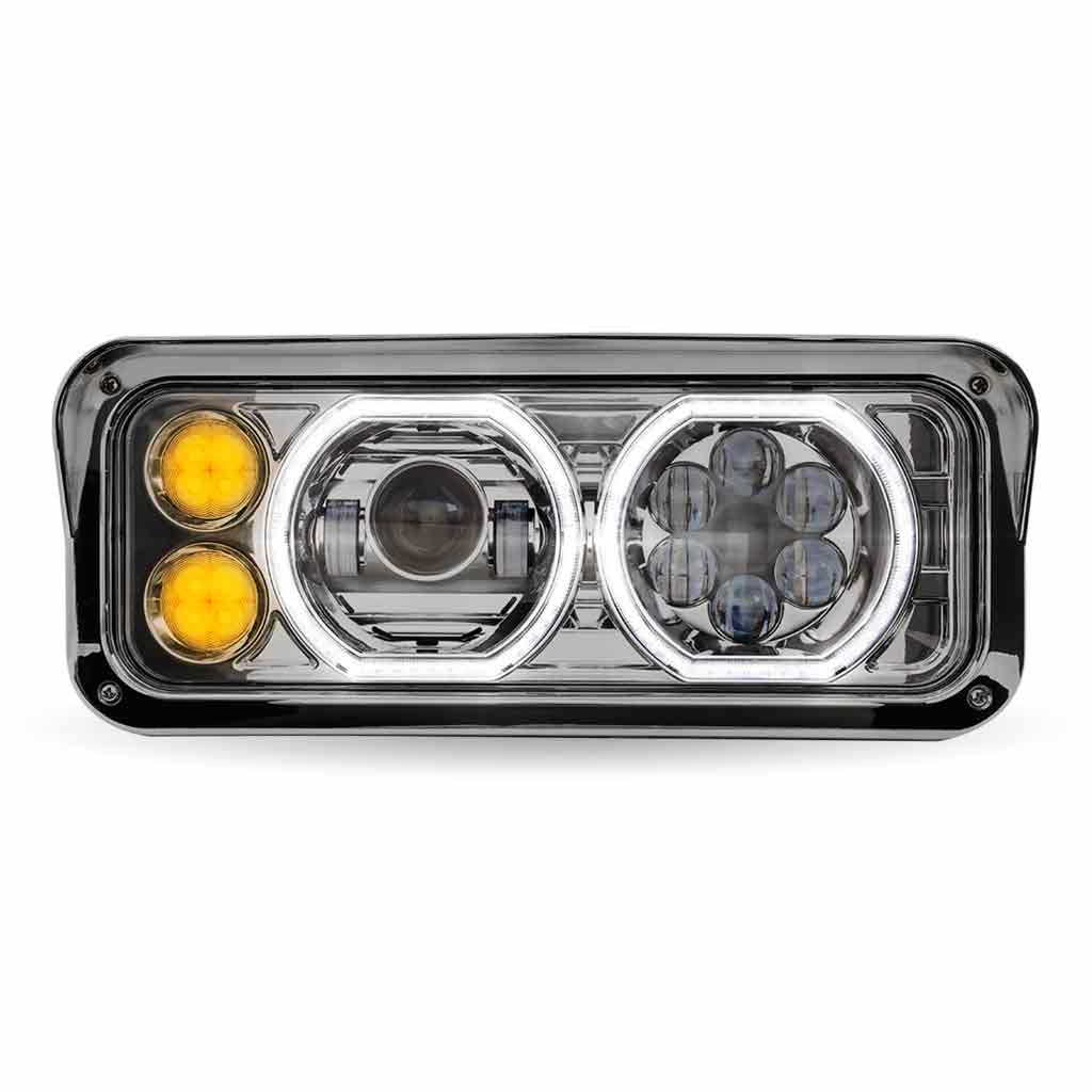 Universal LED Projector Headlight Assembly with Glow Position Halos & Marker LEDs - Chrome (Passenger Side) - Thumbnail 6