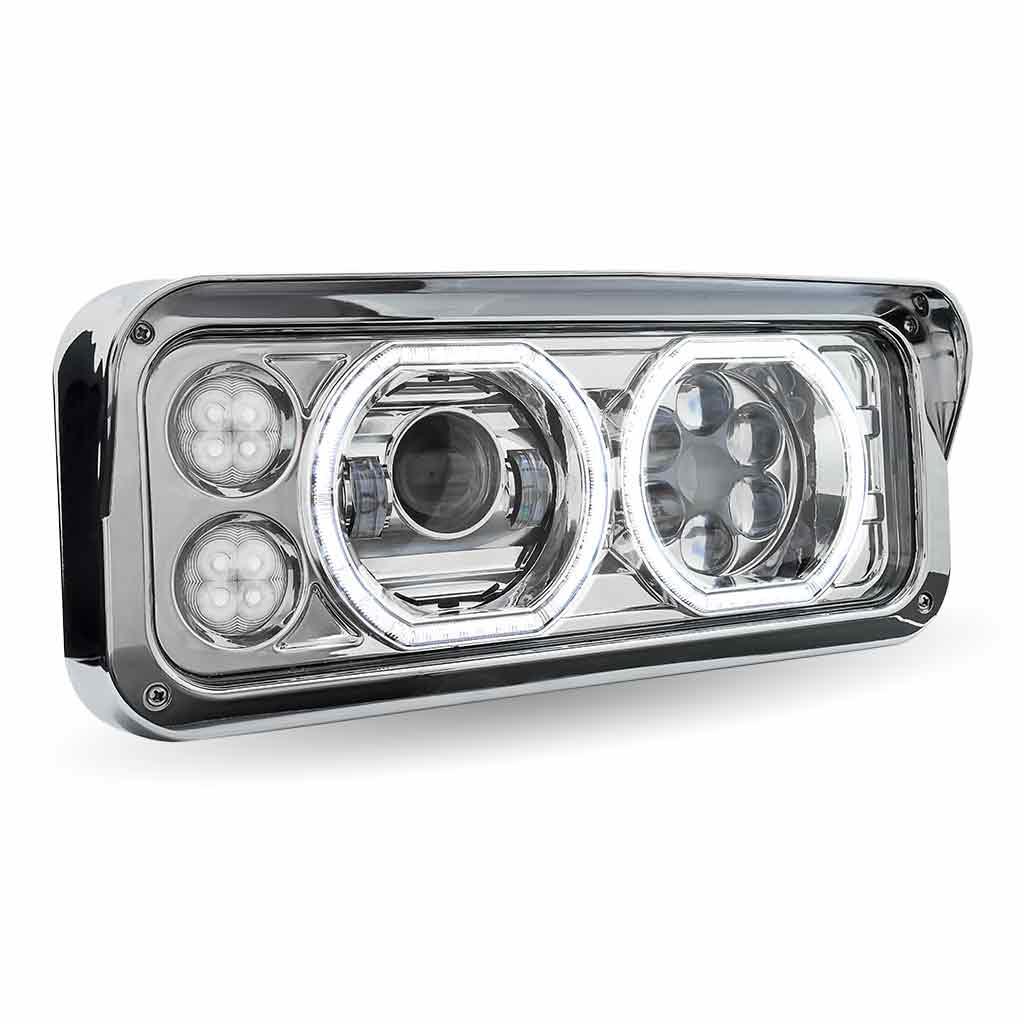 Universal LED Projector Headlight Assembly with Glow Position Halos & Marker LEDs - Chrome (Passenger Side) - Thumbnail 8