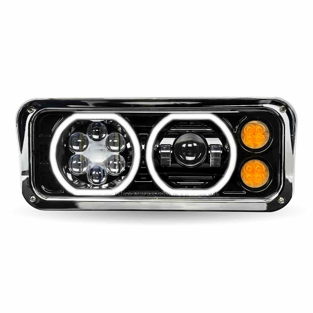Universal LED Projector Headlight Assembly with Glow Position Halos & Marker LEDs - Black (Driver Side) - Thumbnail 5