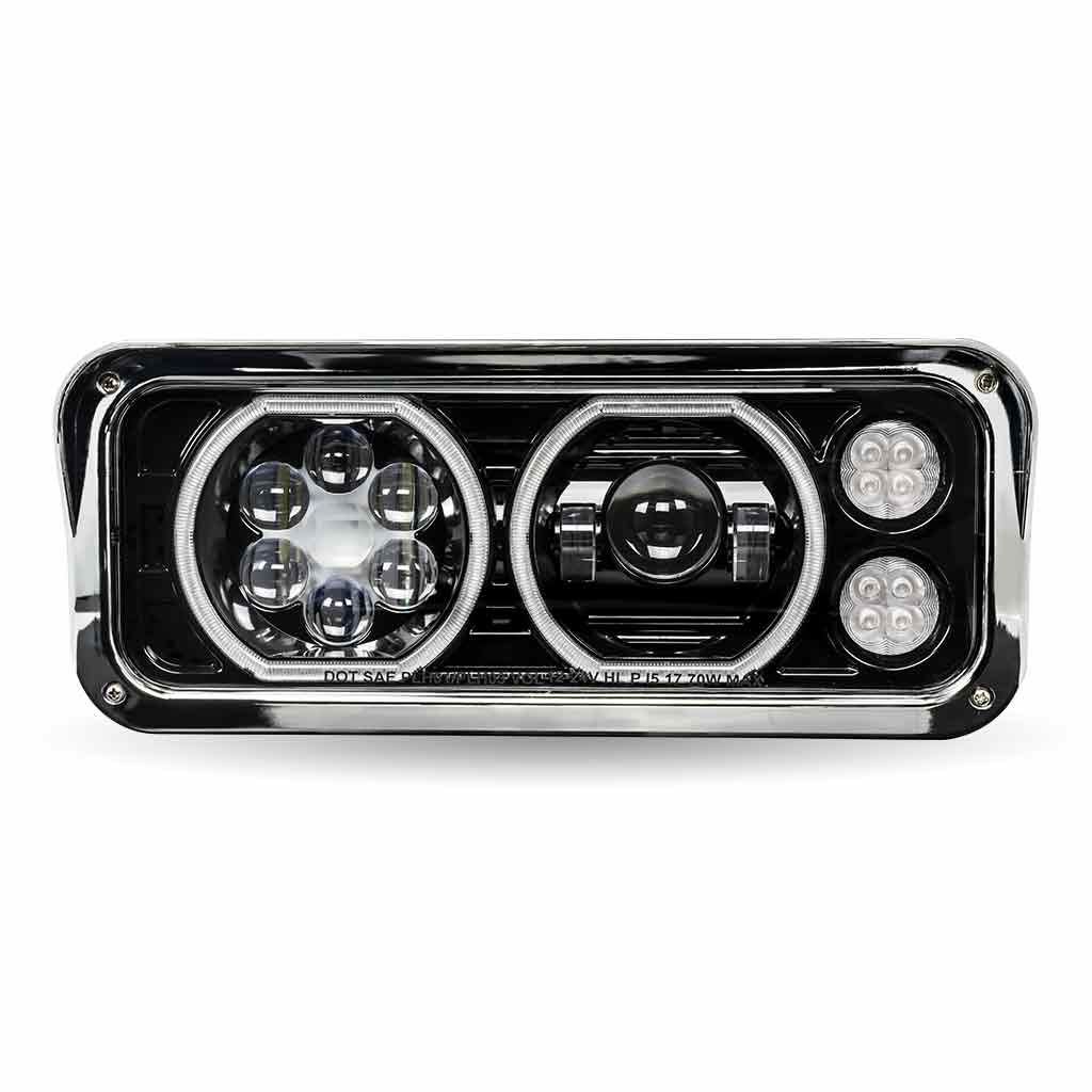 Universal LED Projector Headlight Assembly with Glow Position Halos & Marker LEDs - Black (Driver Side) - Thumbnail 10