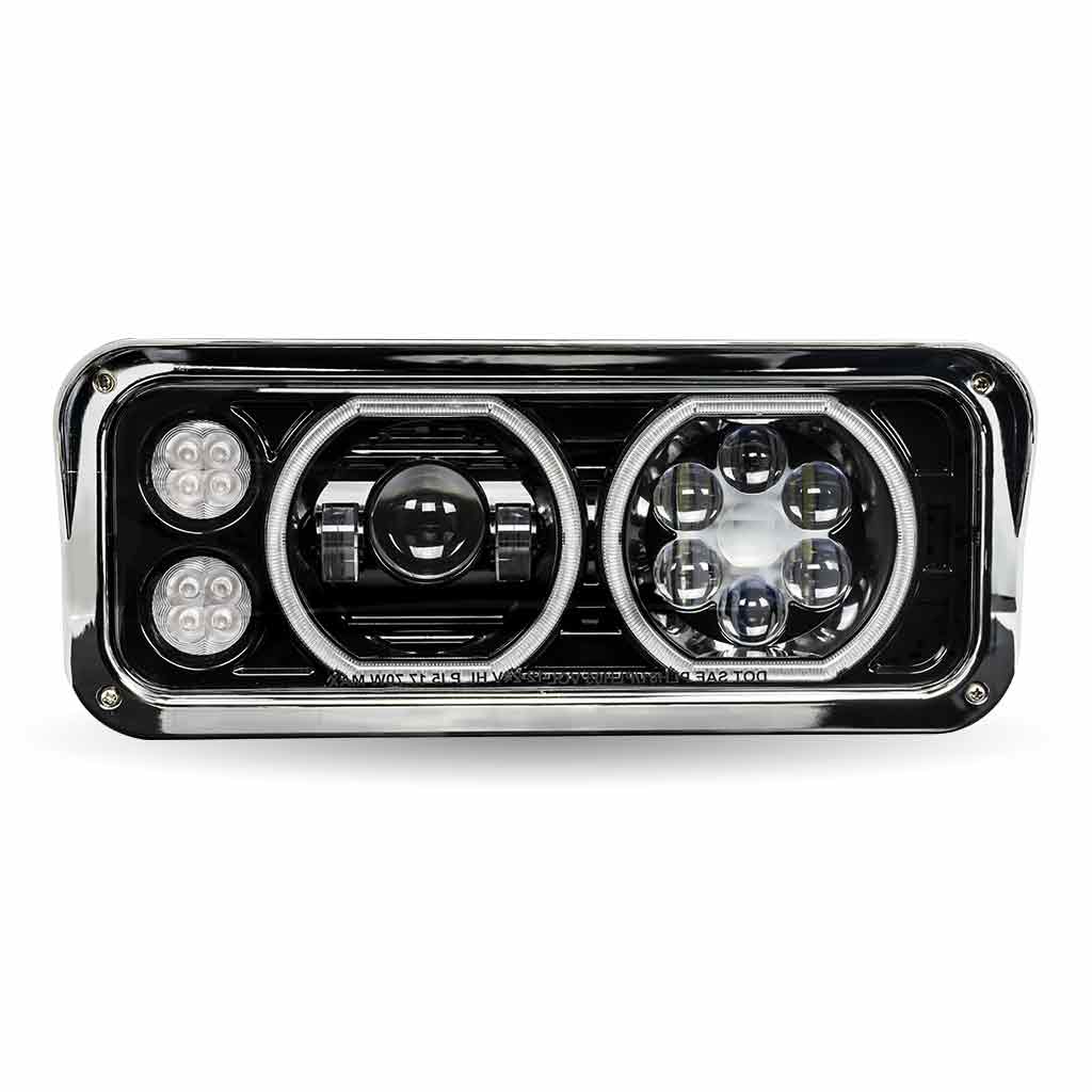 Universal LED Projector Headlight Assembly with Glow Position Halos & Marker LEDs - Black (Passenger Side)