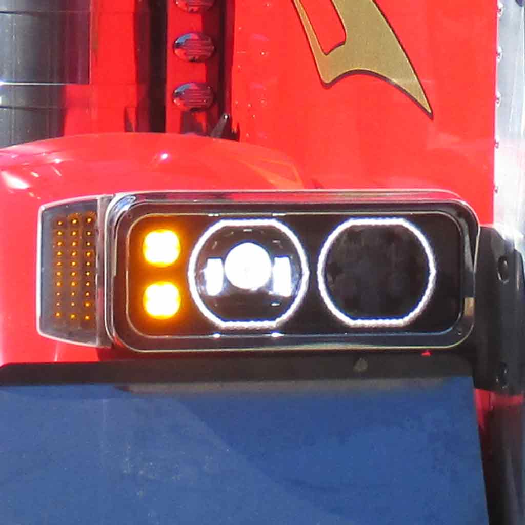 Universal LED Projector Headlight Assembly with Glow Position Halos & Marker LEDs - Black (Passenger Side) - Thumbnail 9