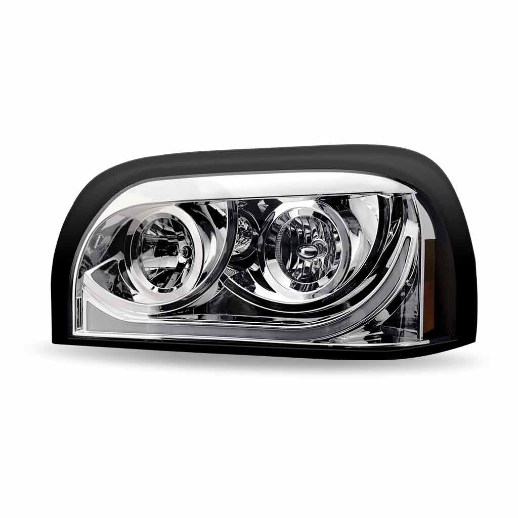 FTL. Century Halogen Projector Headlight Assembly with LED Glow Position, Turn & Marker Accent - Chrome (Driver Side)