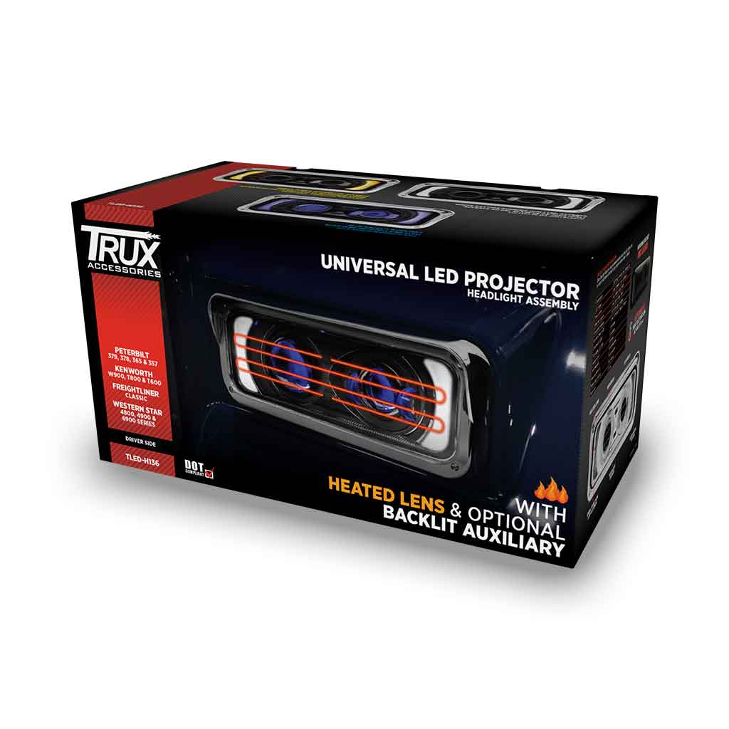 Universal Heated LED Projector Headlight Assembly with Glow Position & Marker LED Accents - Black (Driver Side) - Thumbnail 2