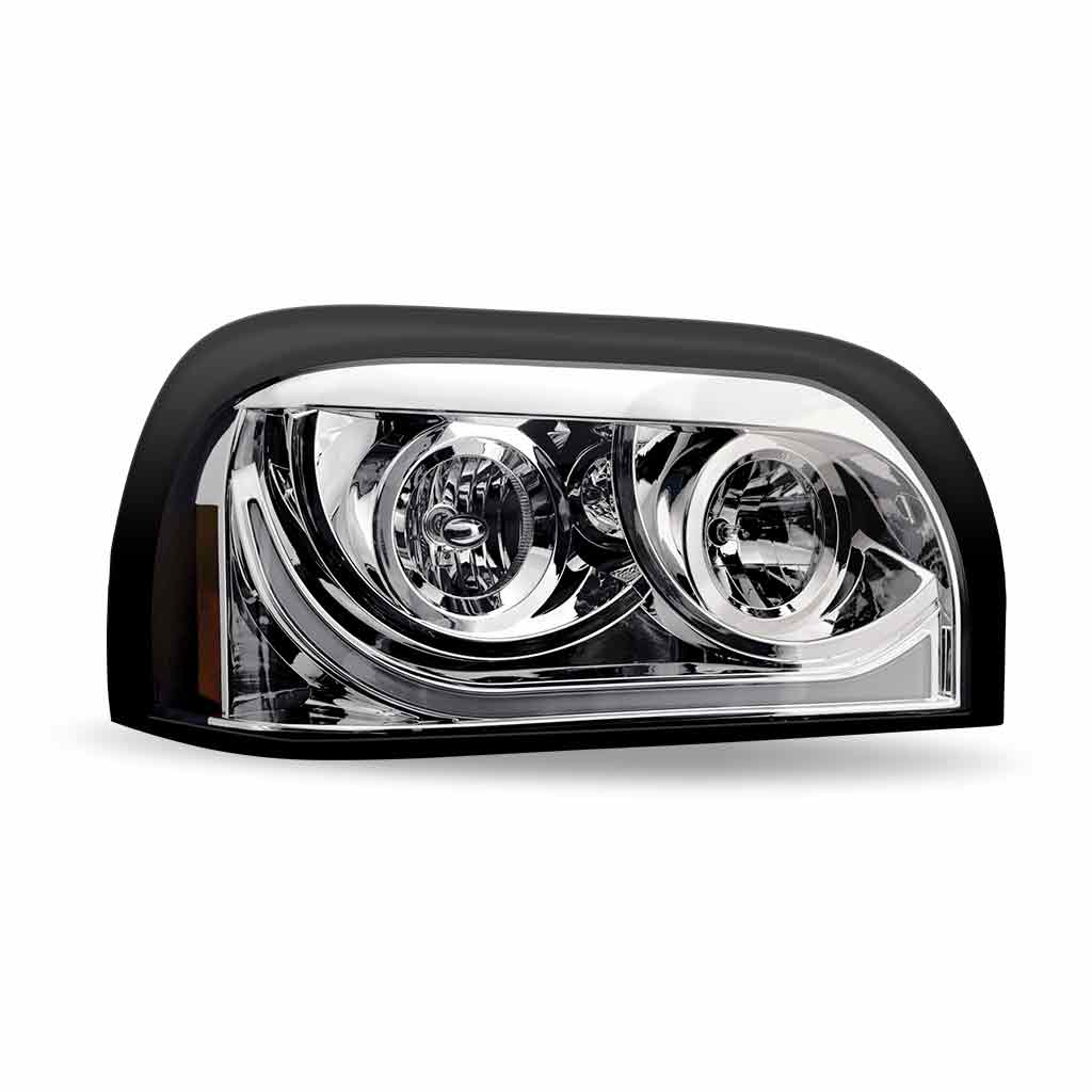 FTL. Century Halogen Projector Headlight Assembly with LED Glow Position, Turn & Marker Accent - Chrome (Passenger Side)