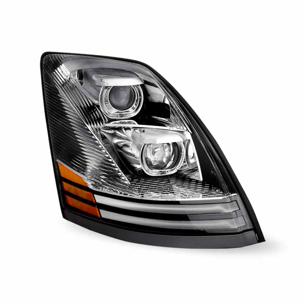 Volvo VN/VNL LED Projector Headlight Assembly with LED Glow Position, Turn & Marker Accents - Chrome (Passenger Side) - Thumbnail 6