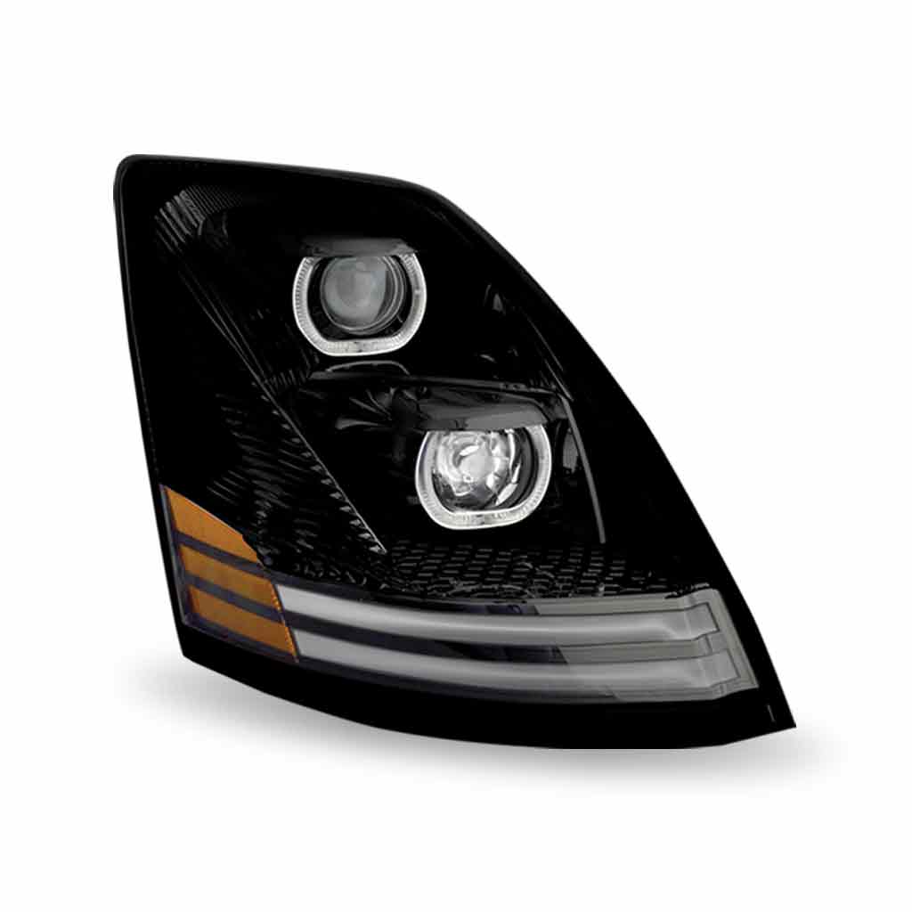 Volvo VN/VNL LED Projector Headlight Assembly with LED Glow Position, Turn & Marker Accents - Black (Passenger Side) - Thumbnail 3