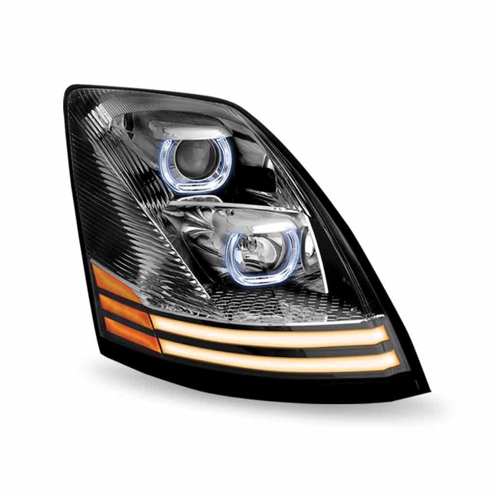 Volvo VN/VNL Halogen Headlight Assembly with LED Glow Position, Turn & Marker Accents - Chrome (Passenger Side) - Thumbnail 2