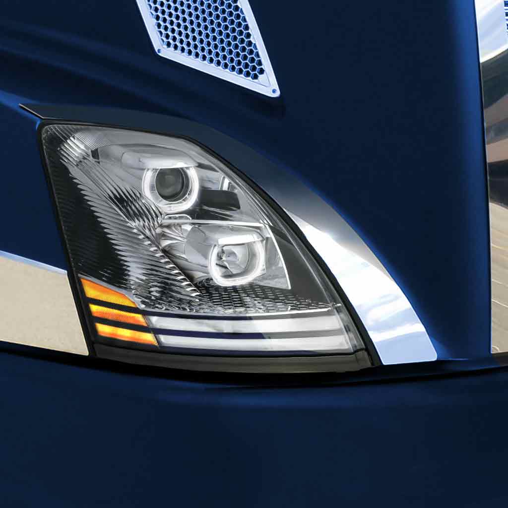 Volvo VN/VNL Halogen Headlight Assembly with LED Glow Position, Turn & Marker Accents - Chrome (Passenger Side) - Thumbnail 3