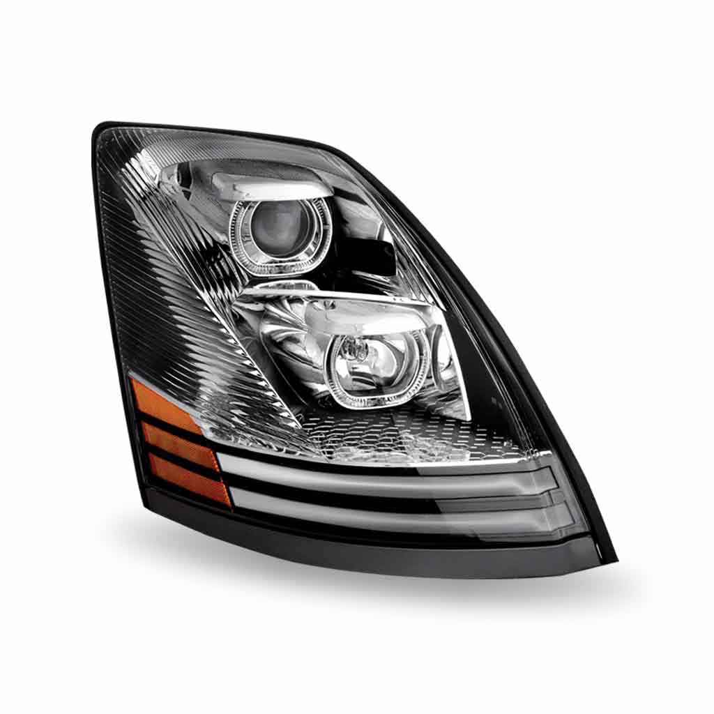 Volvo VN/VNL Halogen Headlight Assembly with LED Glow Position, Turn & Marker Accents - Chrome (Passenger Side) - Thumbnail 5