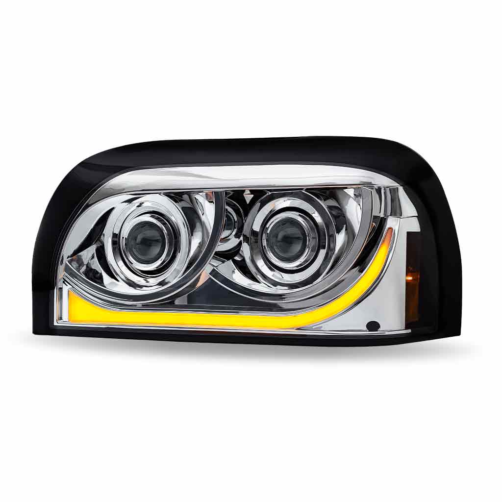 FTL. Century LED Projector Headlight Assembly with LED Glow Position, Turn & Marker Accent - Chrome (Driver Side)