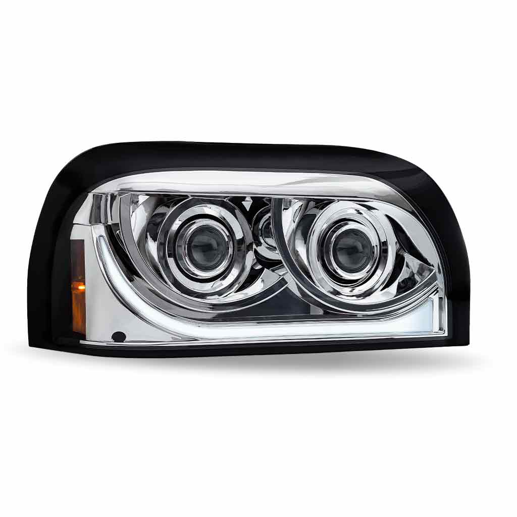 FTL. Century LED Projector Headlight Assembly with LED Glow Position, Turn & Marker Accent - Chrome (Passenger Side)