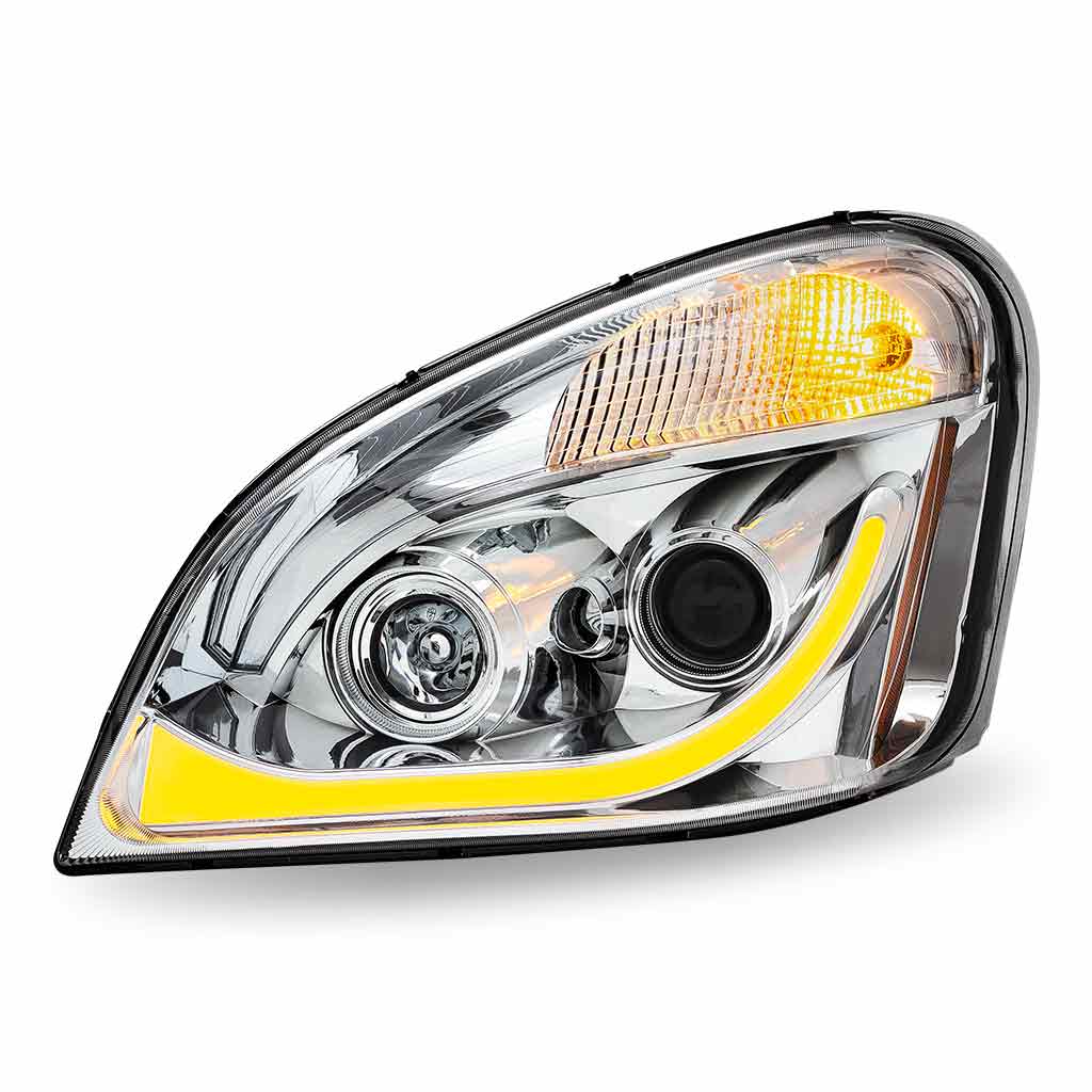 FTL. Cascadia LED Projector Headlight Assembly with LED Glow Position, Turn & Marker Accent - Chrome (Driver Side) - Thumbnail 3