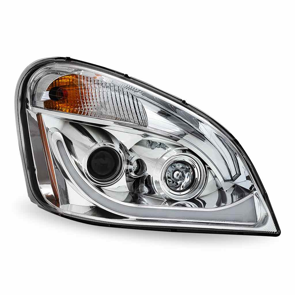 FTL. Cascadia LED Projector Headlight Assembly with LED Glow Position, Turn & Marker Accent - Chrome (Passenger Side)
