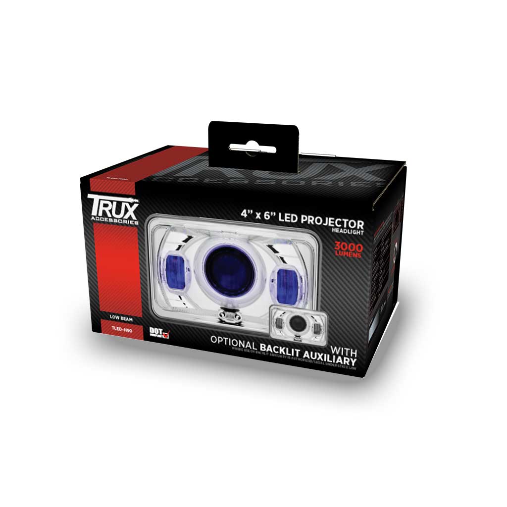 4" x 6" LED Projector Headlight with Optional Backlit Auxiliary - Low Beam | 1200 Lumens - Thumbnail 6