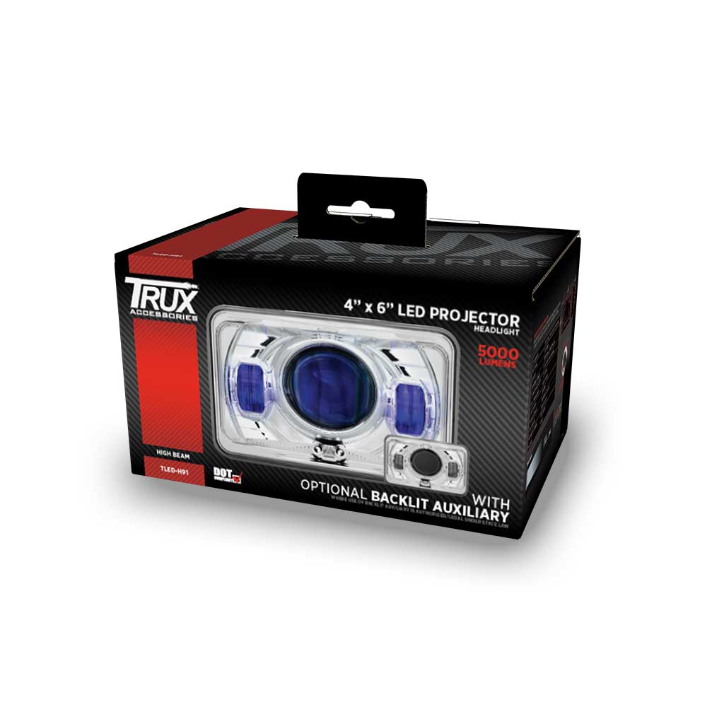 4" x 6" LED Projector Headlight with Optional Backlit Auxiliary - High Beam | 2250 Lumens - Thumbnail 6