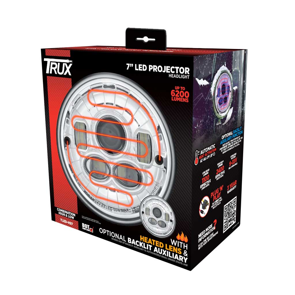 7" Heated LED Projector Headlight - Combination High & Low Beam | 6200 Lumens - Thumbnail 6